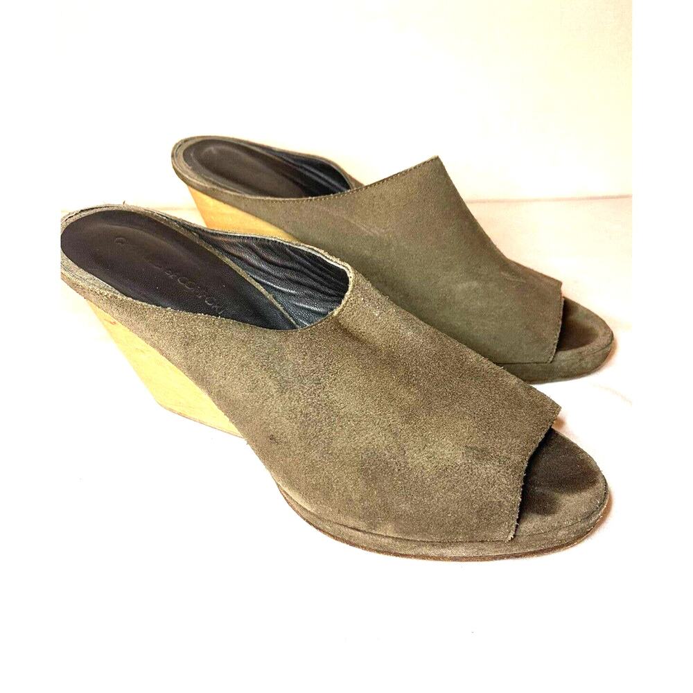 Creatures Of Comfort Brown Suede Wood Heeled Mules Slides 8.5